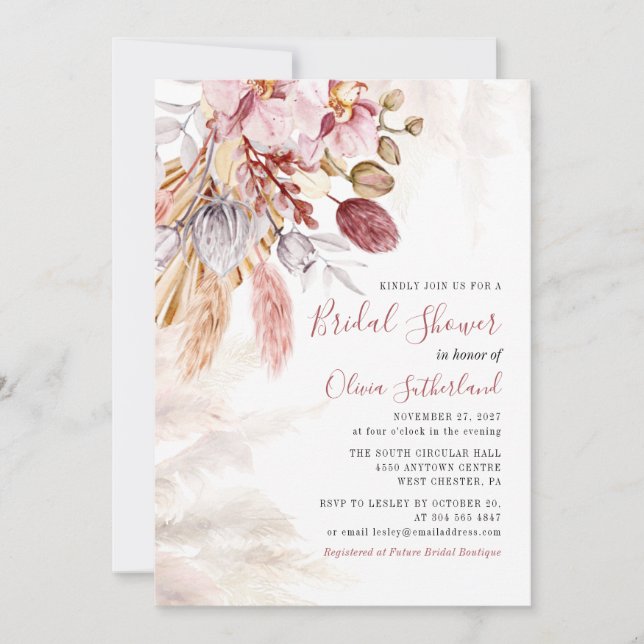 Invitación Ducha nupcial de Tan Botánico de Pampas Grass (Anverso)
