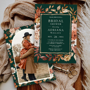 Invitación Ducha Nupcial de Terracota Floral Esmeralda 
