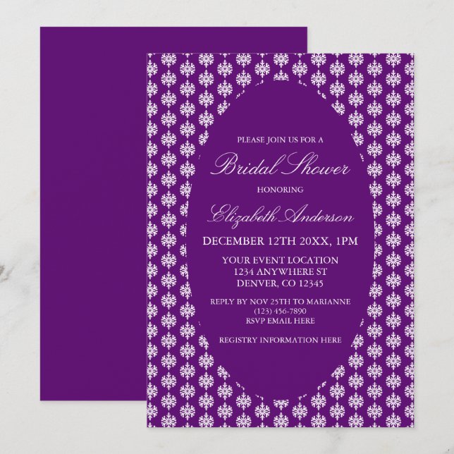 Invitación Ducha nupcial de tono de jewel de invierno clásico (Anverso / Reverso)