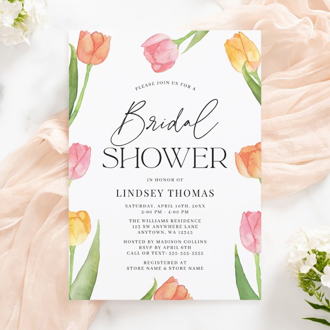 Invitación Ducha nupcial de tulipanes de primavera moderna (Subido por el creador)