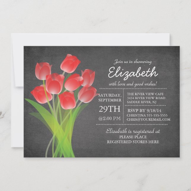 Invitación Ducha nupcial de tulipano rojo moderno (Anverso)