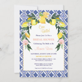 Invitación Ducha nupcial de verano con azulejos azules de cít