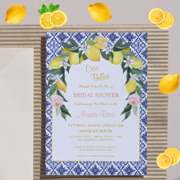 Invitación Ducha nupcial de verano con azulejos azules de cít