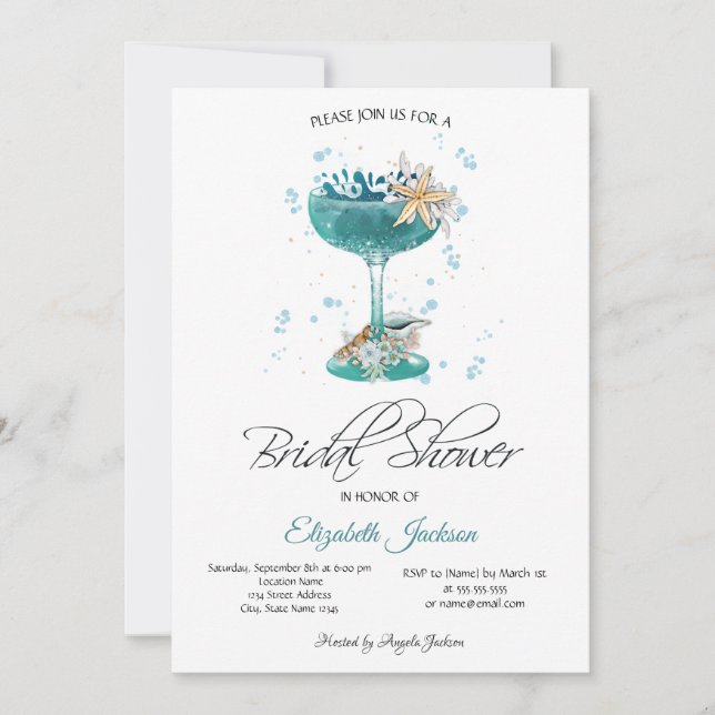 Invitación Ducha nupcial de verano con colchón de cócteles (Anverso)