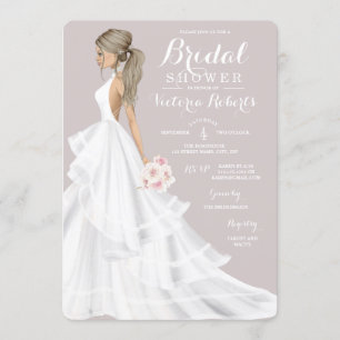 Invitación Ducha nupcial de vestido de novia rubia