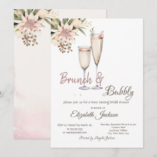 Invitación Ducha nupcial de vidrio floral de bronce y burbuja