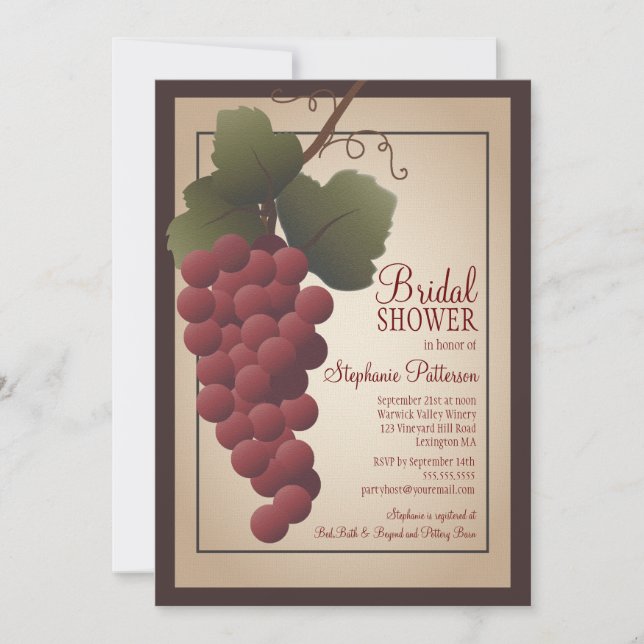 Invitación Ducha nupcial de vino grapevine toscano (Anverso)