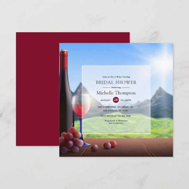 Invitación Ducha nupcial de vino tinto rojo de Borgoña (Anverso / Reverso)