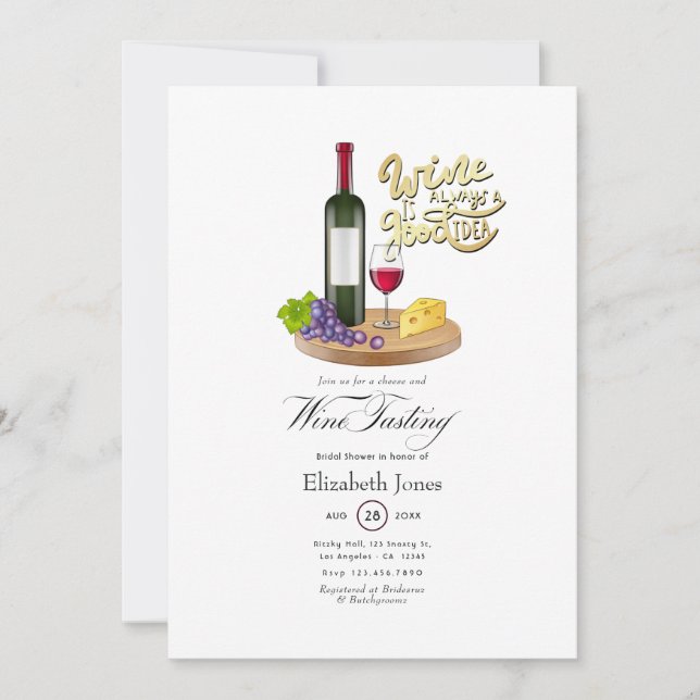 Invitación Ducha nupcial de vino y queso francés (Anverso)