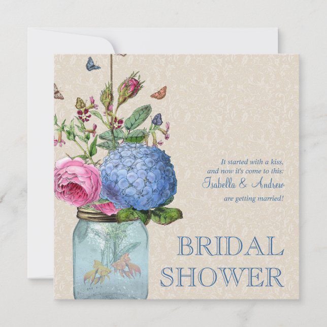 Invitación Ducha nupcial del amor del Goldfish del tarro de (Anverso)