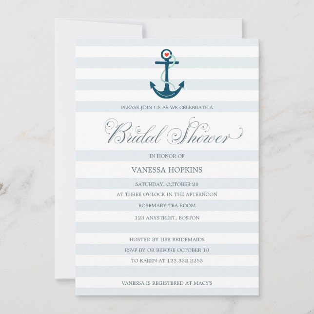 Invitación Ducha nupcial del ancla náutica moderna elegante (Anverso)