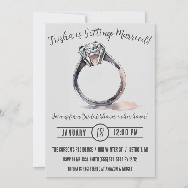 Invitación Ducha nupcial del anillo de compromiso (Anverso)