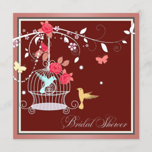 Invitación Ducha nupcial del Birdcage rojo y coralino