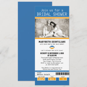Invitación Ducha nupcial del boleto azul amarillo del fútbol