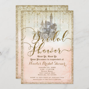 Invitación Ducha nupcial del castillo Purpurina de oro