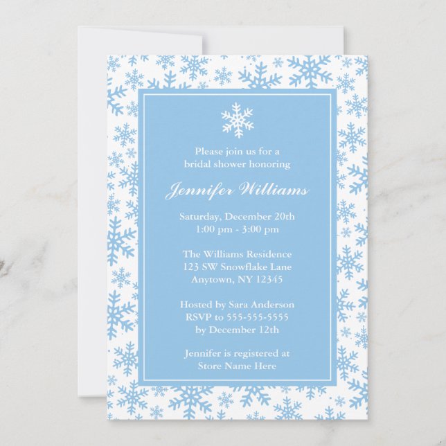 Invitación Ducha nupcial del copo de nieve del invierno azul (Anverso)