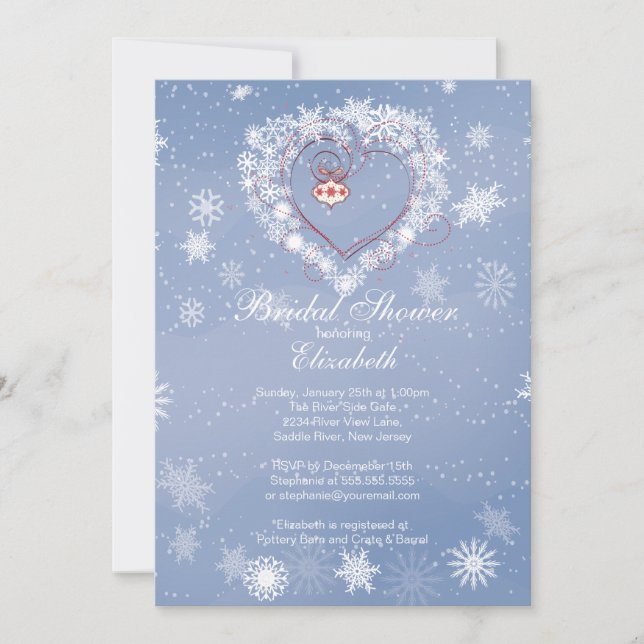 Invitación Ducha nupcial del copo de nieve del invierno azul (Anverso)