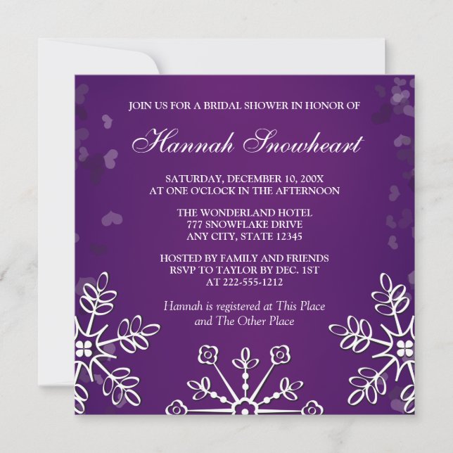 INVITACIÓN DUCHA NUPCIAL DEL COPO DE NIEVE PÚRPURA (Anverso)