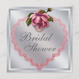 Invitación Ducha nupcial del corazón color de rosa rosado de