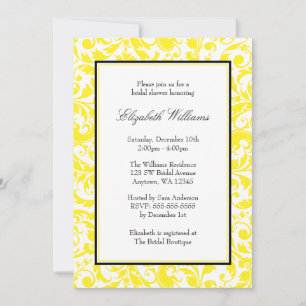 Invitación Ducha nupcial del damasco amarillo y negro del