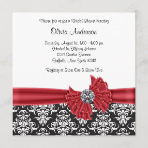 Invitación Ducha nupcial del damasco negro negro rojo