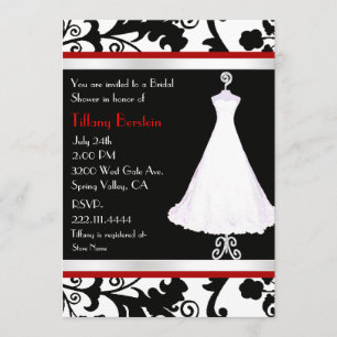 Invitación Ducha nupcial del damasco negro y del vestido
