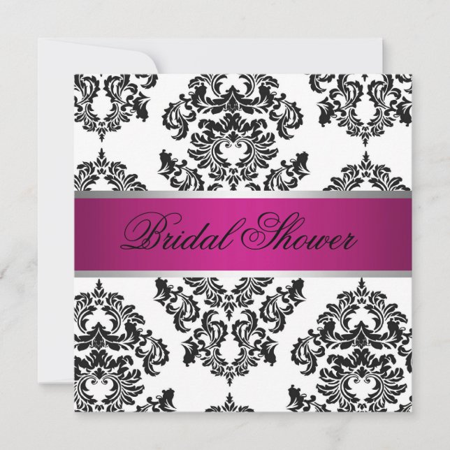 Invitación Ducha nupcial del damasco rosado y negro (Anverso)
