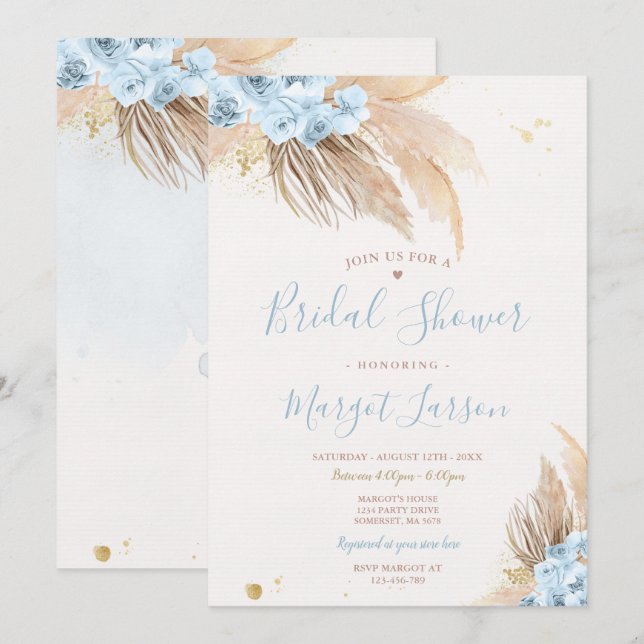 Invitación Ducha nupcial del desierto bohemio de pampas (Anverso / Reverso)