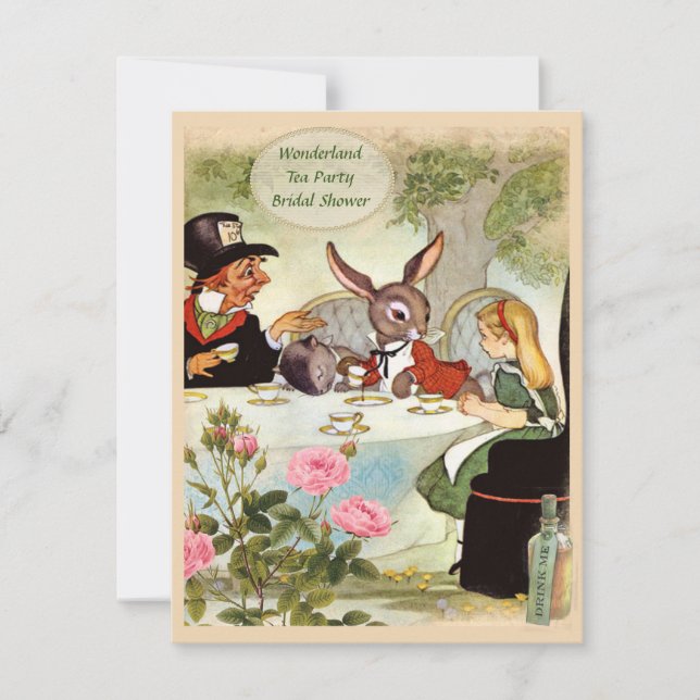 Invitación Ducha nupcial del Fiesta de té de Mad Hatter (Anverso)