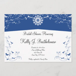 Invitación Ducha nupcial del Flourish floral blanco azul
