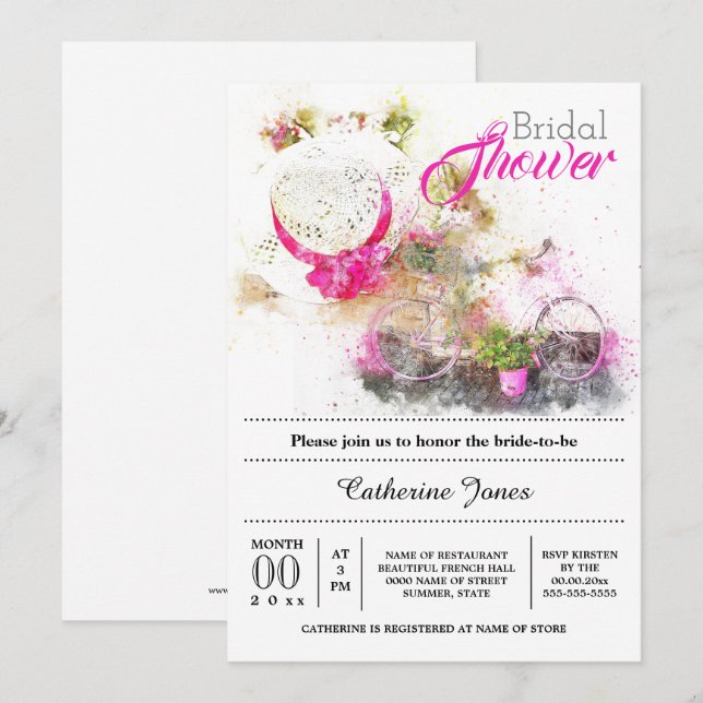 Invitación Ducha nupcial del gorra floral francés del verano (Anverso / Reverso)