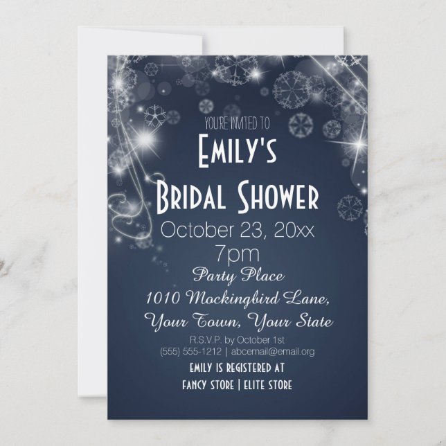 Invitación Ducha nupcial del invierno del tema azul y blanco (Anverso)