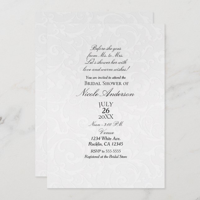 Invitación Ducha nupcial del libro de cuentos Princess White  (Anverso / Reverso)