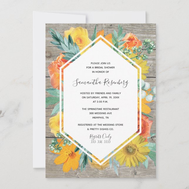 Invitación Ducha nupcial del marco floral de la floración de (Anverso)