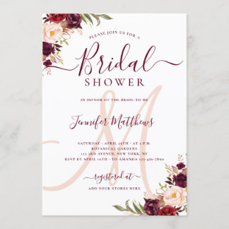 Invitación Ducha nupcial del monograma elegante floral de
