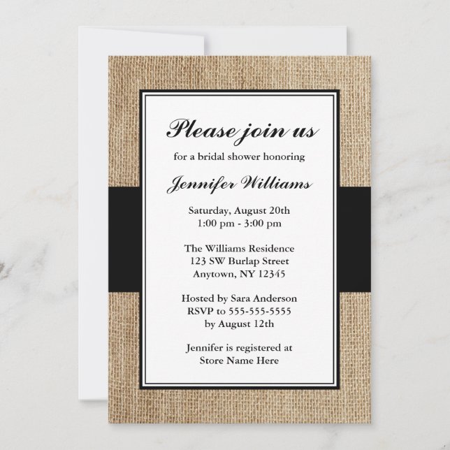 Invitación Ducha nupcial del negro rústico formal de la (Anverso)
