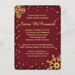 Invitación Ducha nupcial del oro del día de fiesta rojo de