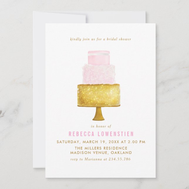 Invitación Ducha nupcial del pastel de bodas rosado de Rubor (Anverso)