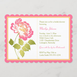 Invitación Ducha nupcial del Peony rosado, amarillo, verde,
