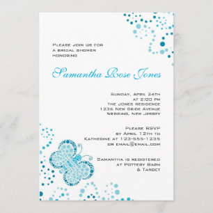 Invitación Ducha nupcial del Pointillism azul y blanco de la