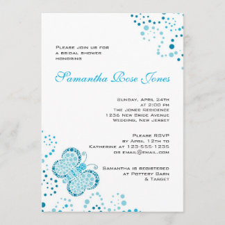 Invitación Ducha nupcial del Pointillism azul y blanco de la
