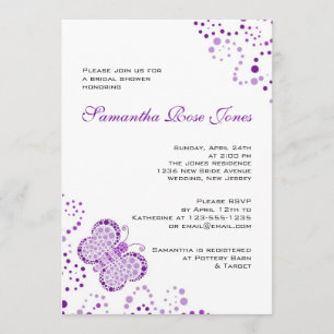 Invitación Ducha nupcial del Pointillism blanco púrpura de la