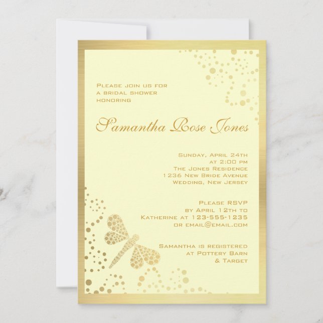 Invitación Ducha nupcial del Pointillism de la libélula de la (Anverso)