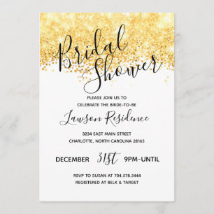 Invitación Ducha nupcial del purpurina del oro