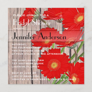 Invitación Ducha nupcial del rojo anaranjado del país rústico