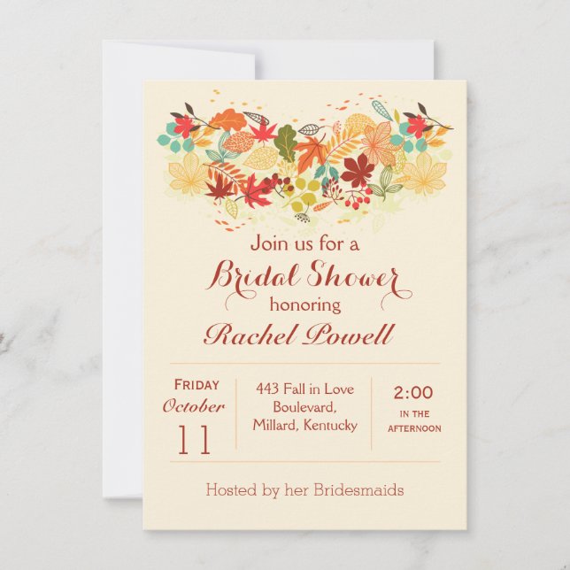 Invitación Ducha nupcial del rojo, del oro y de las hojas (Anverso)