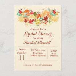 Invitación Ducha nupcial del rojo, del oro y de las hojas