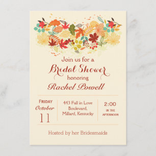 Invitación Ducha nupcial del rojo, del oro y de las hojas