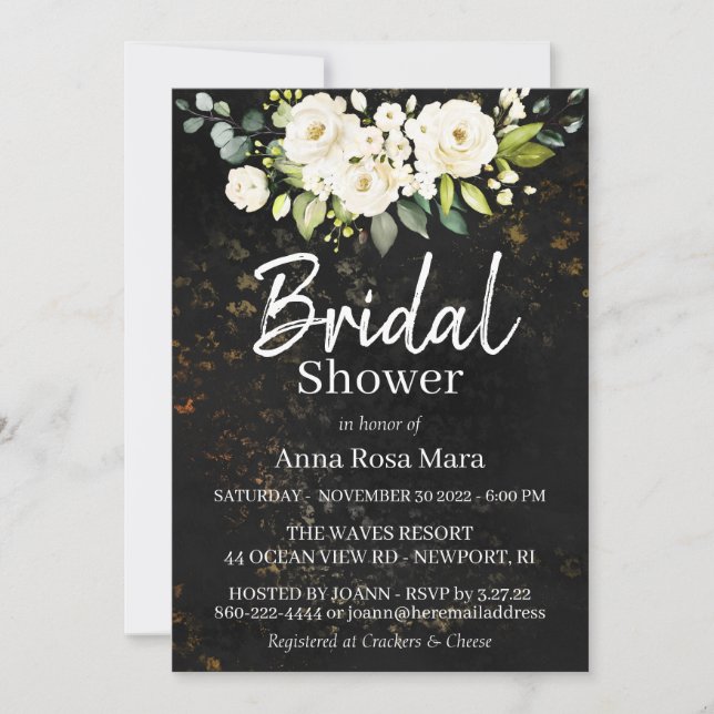 Invitación Ducha nupcial del rosa blanco de la acuarela del (Anverso)