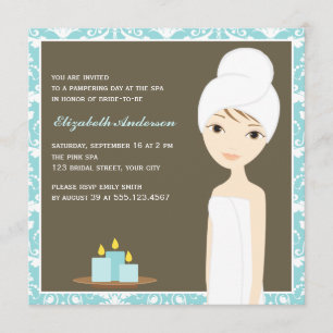 Invitación Ducha nupcial del spa Blue Damask Pattern